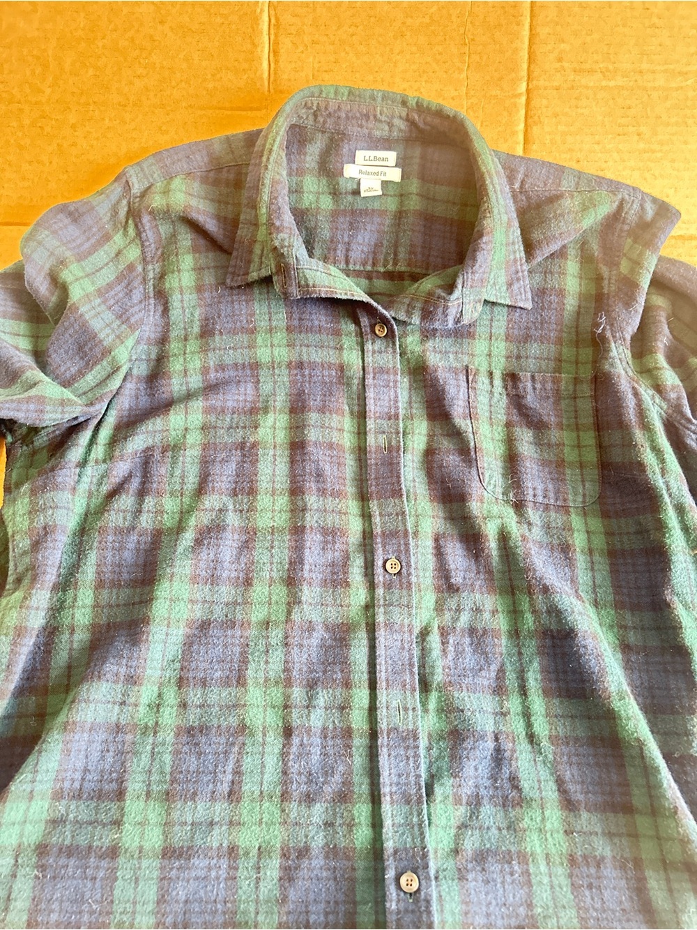 L.L. Bean Green and Navy Plaid Cotton Button-Down Shirt